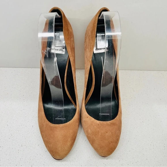 DV Dolce Vita Rosetta Pump Heels Shoes Taupe Tan Genuine Leather Suede Sz 8.5 - Picture 4 of 16